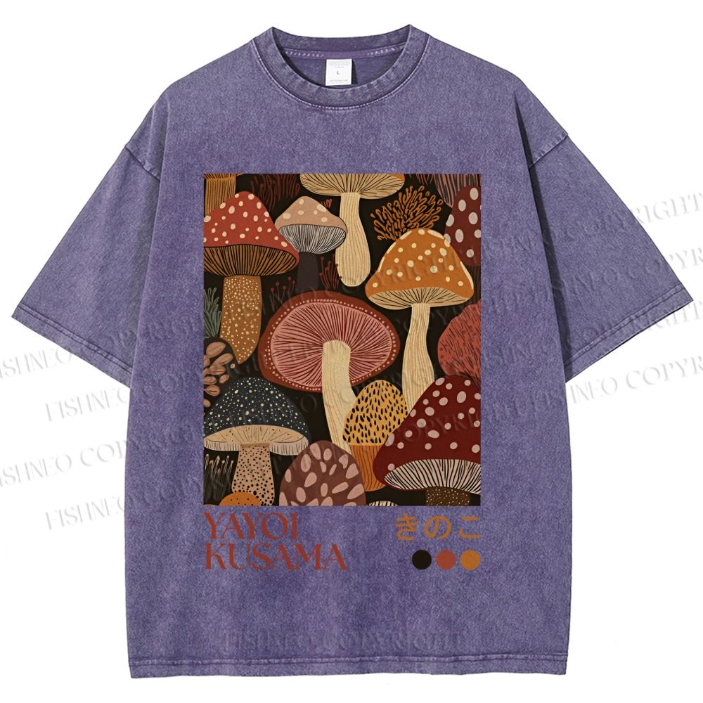 Unisex Yayoi Kusama Mushroom Printed Washed Tee