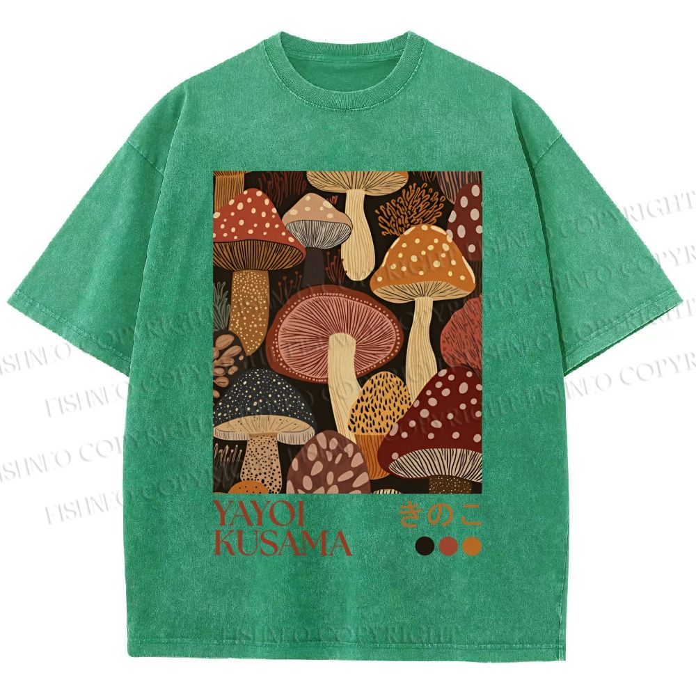 Unisex Yayoi Kusama Mushroom Printed Washed Tee