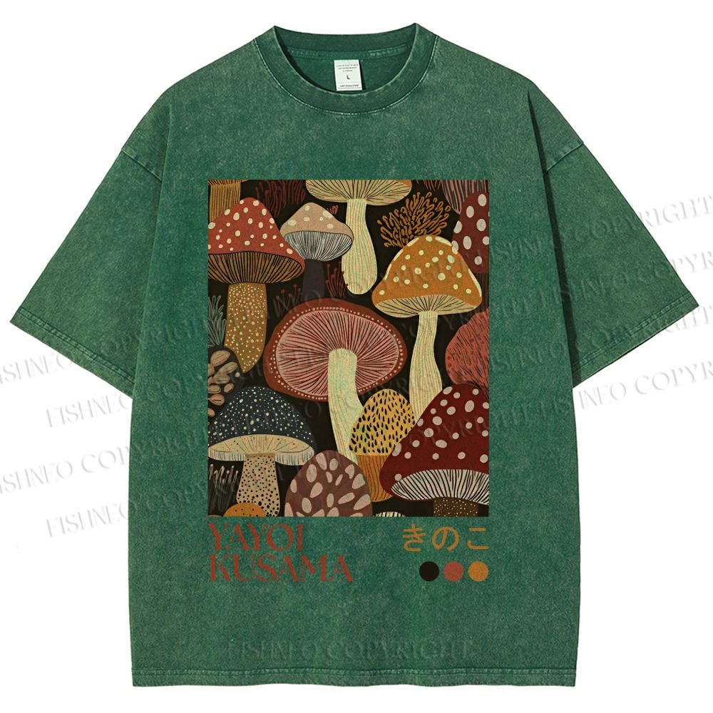 Unisex Yayoi Kusama Mushroom Printed Washed Tee