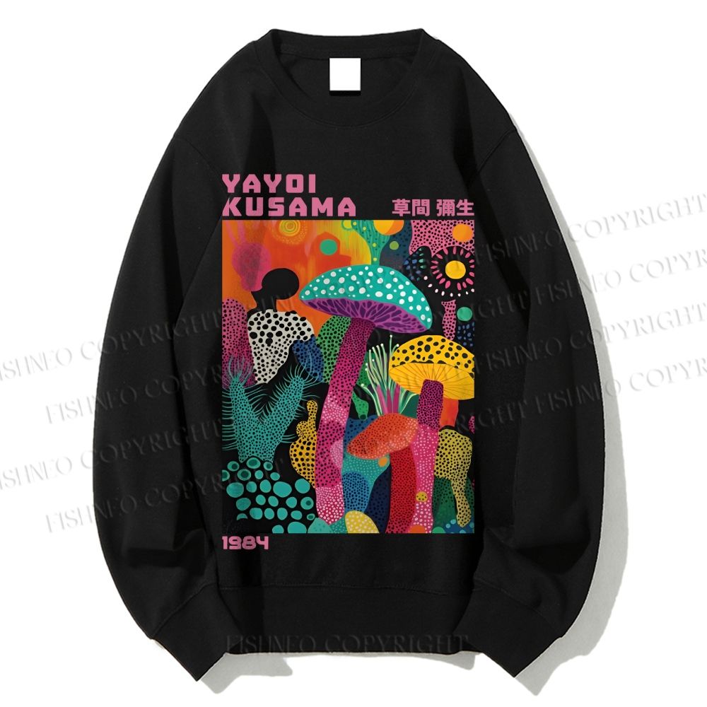 Unisex Yayoi Kusama Multicolor Mushroom Printed Sweatshirt