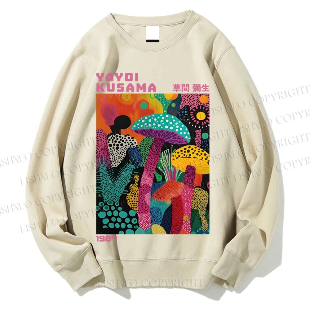 Unisex Yayoi Kusama Multicolor Mushroom Printed Sweatshirt