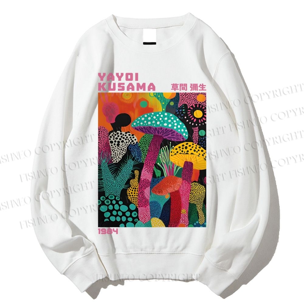Unisex Yayoi Kusama Multicolor Mushroom Printed Sweatshirt