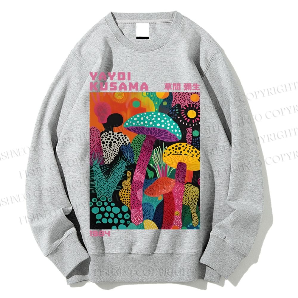 Unisex Yayoi Kusama Multicolor Mushroom Printed Sweatshirt