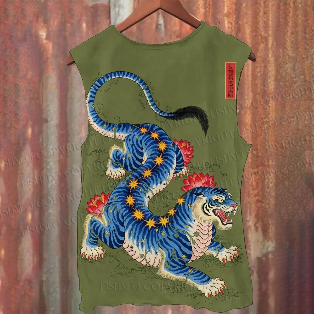 Unisex Casual Neo Ukiyo-e Tiger Printed Tank Top