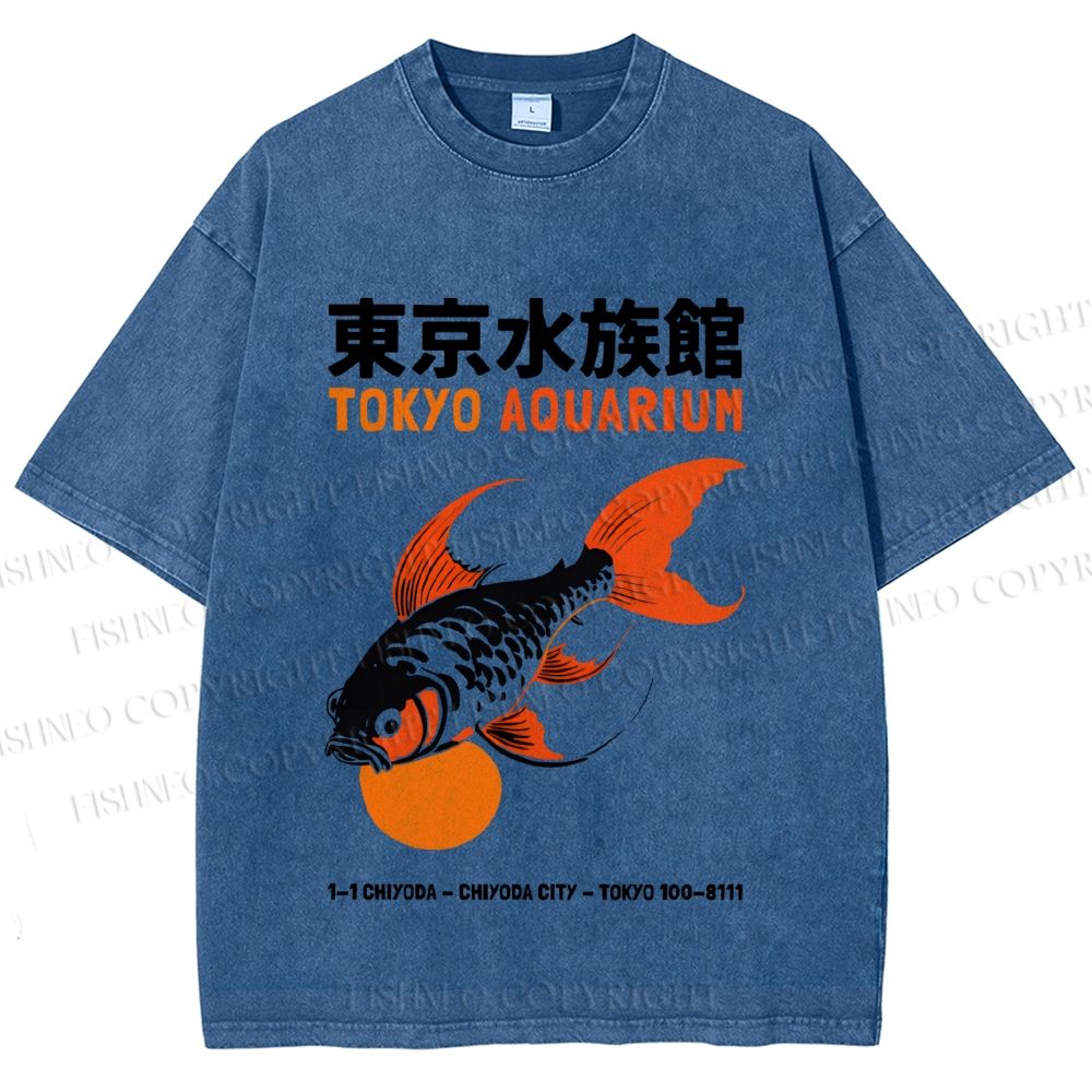 Unisex Tokyo Aquarium Koi Fish Printed Washed Tee