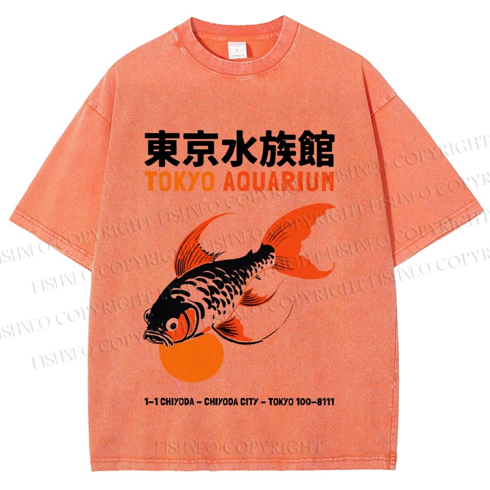 Unisex Tokyo Aquarium Koi Fish Printed Washed Tee