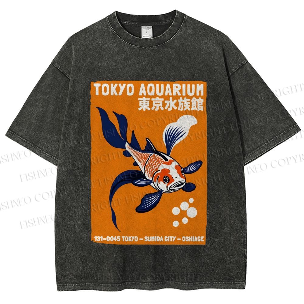 Unisex Tokyo Aquarium Koi Fish Printed Washed Tee