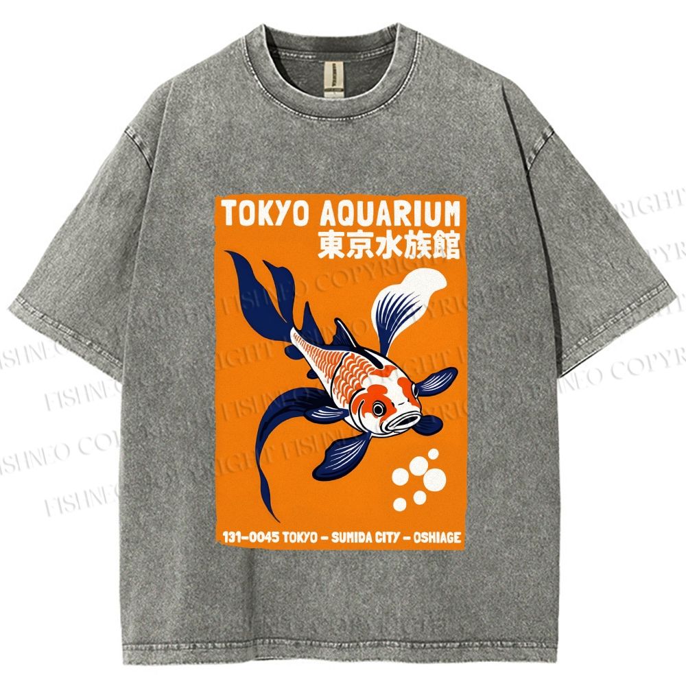 Unisex Tokyo Aquarium Koi Fish Printed Washed Tee