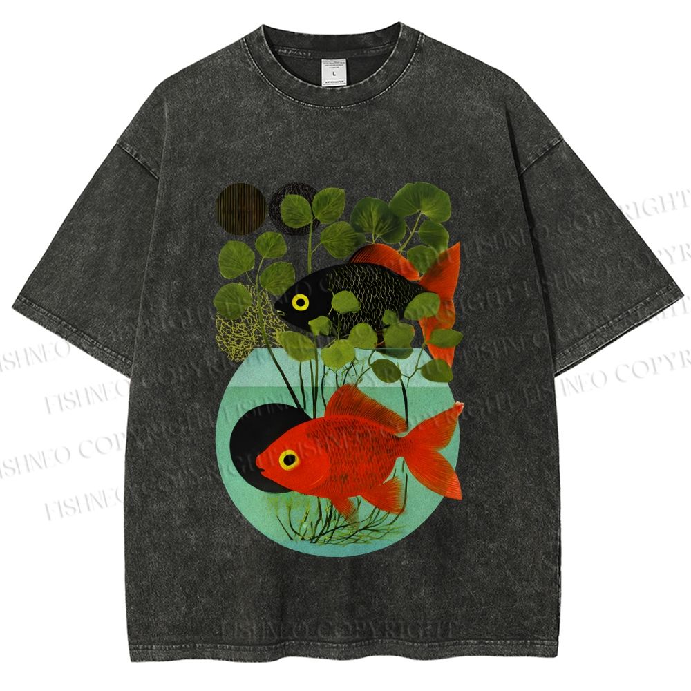 Unisex Koi Fish in Tank Printed Washed Tee