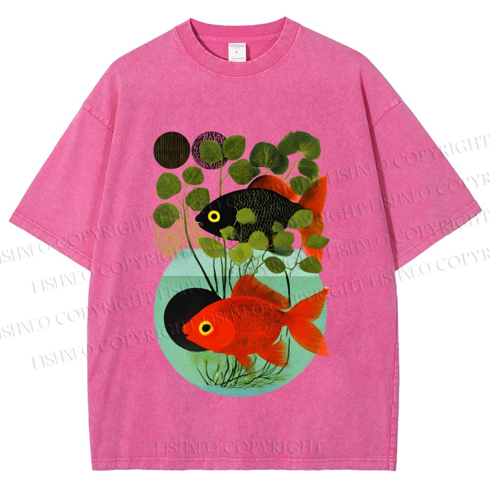 Unisex Koi Fish in Tank Printed Washed Tee