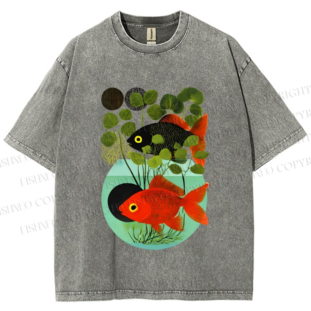 Unisex Koi Fish in Tank Printed Washed Tee