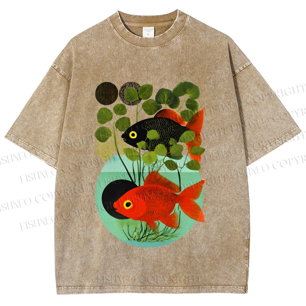 Unisex Koi Fish in Tank Printed Washed Tee