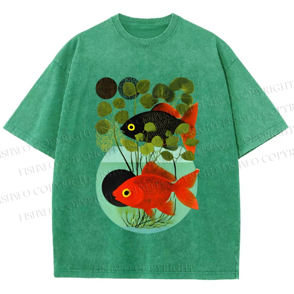 Unisex Koi Fish in Tank Printed Washed Tee