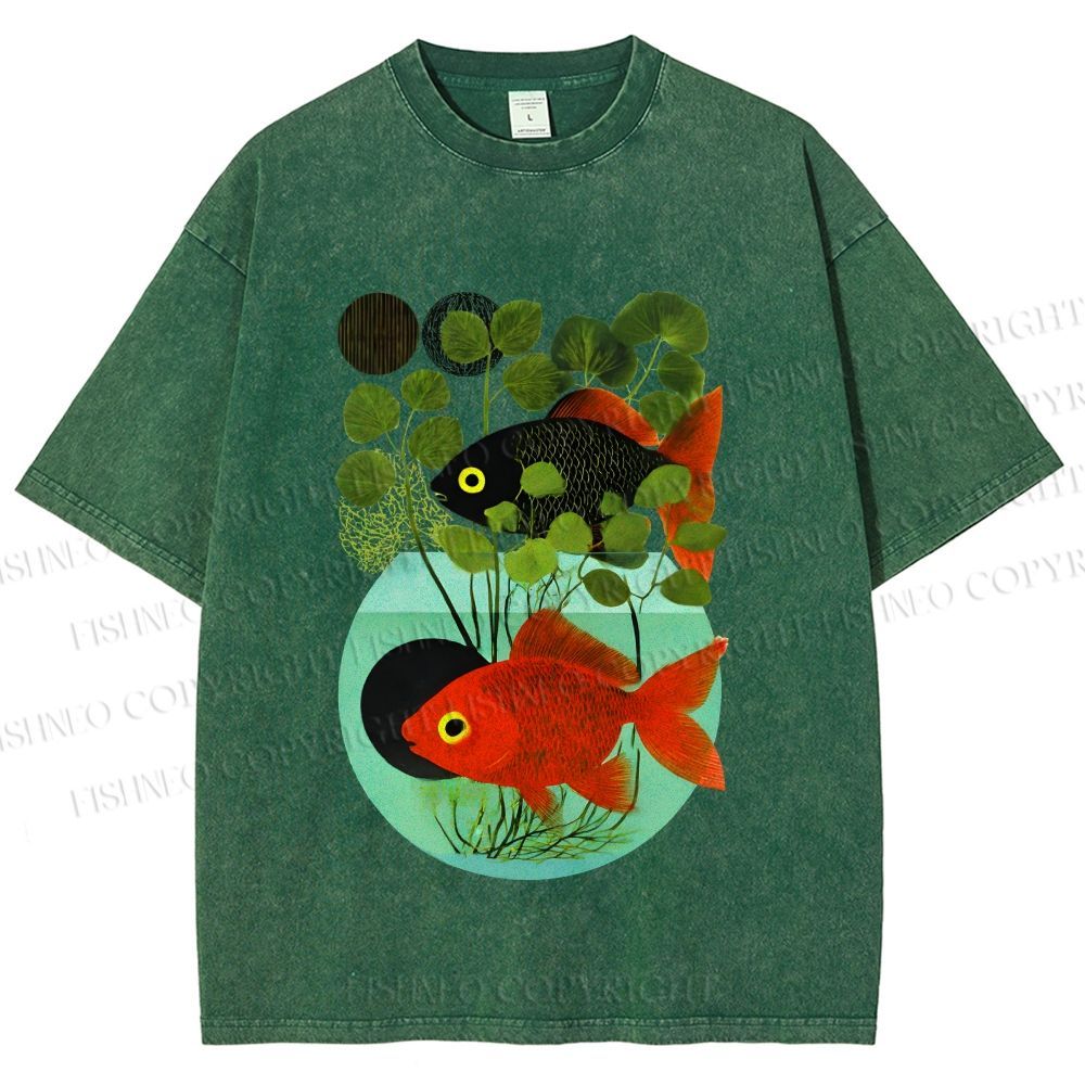 Unisex Koi Fish in Tank Printed Washed Tee