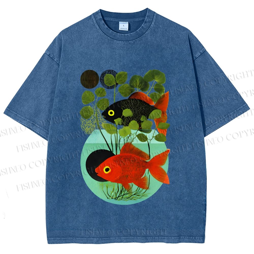 Unisex Koi Fish in Tank Printed Washed Tee