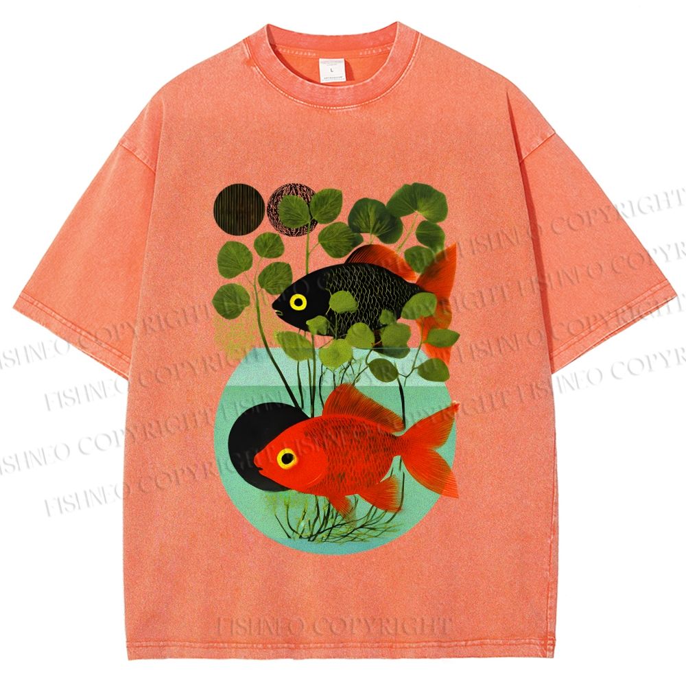 Unisex Koi Fish in Tank Printed Washed Tee