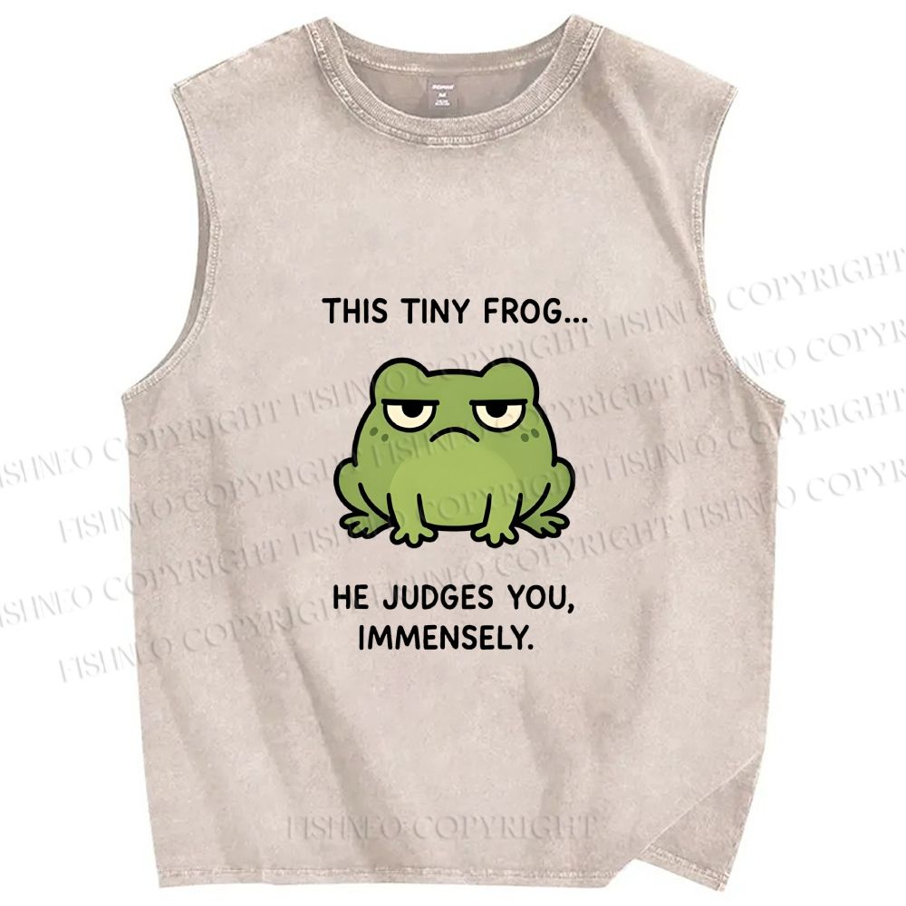 Unisex Frog Judges You Meme Printed Washed Tank Top