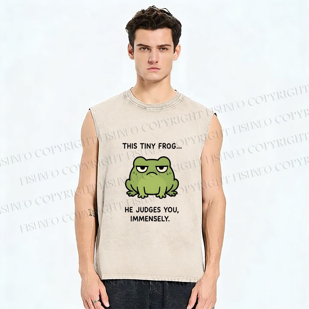 Unisex Frog Judges You Meme Printed Washed Tank Top