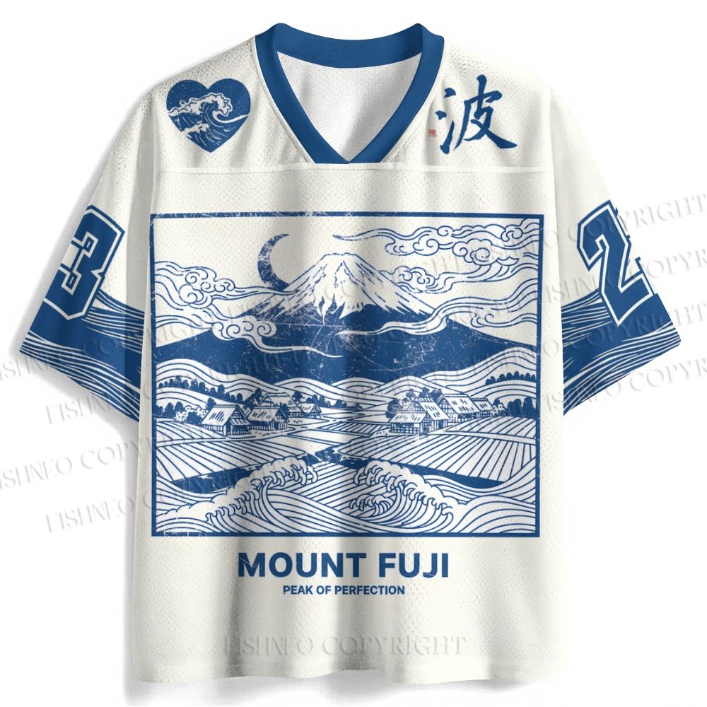 Mt. Fuji With Waves Printed Jersey Shirts