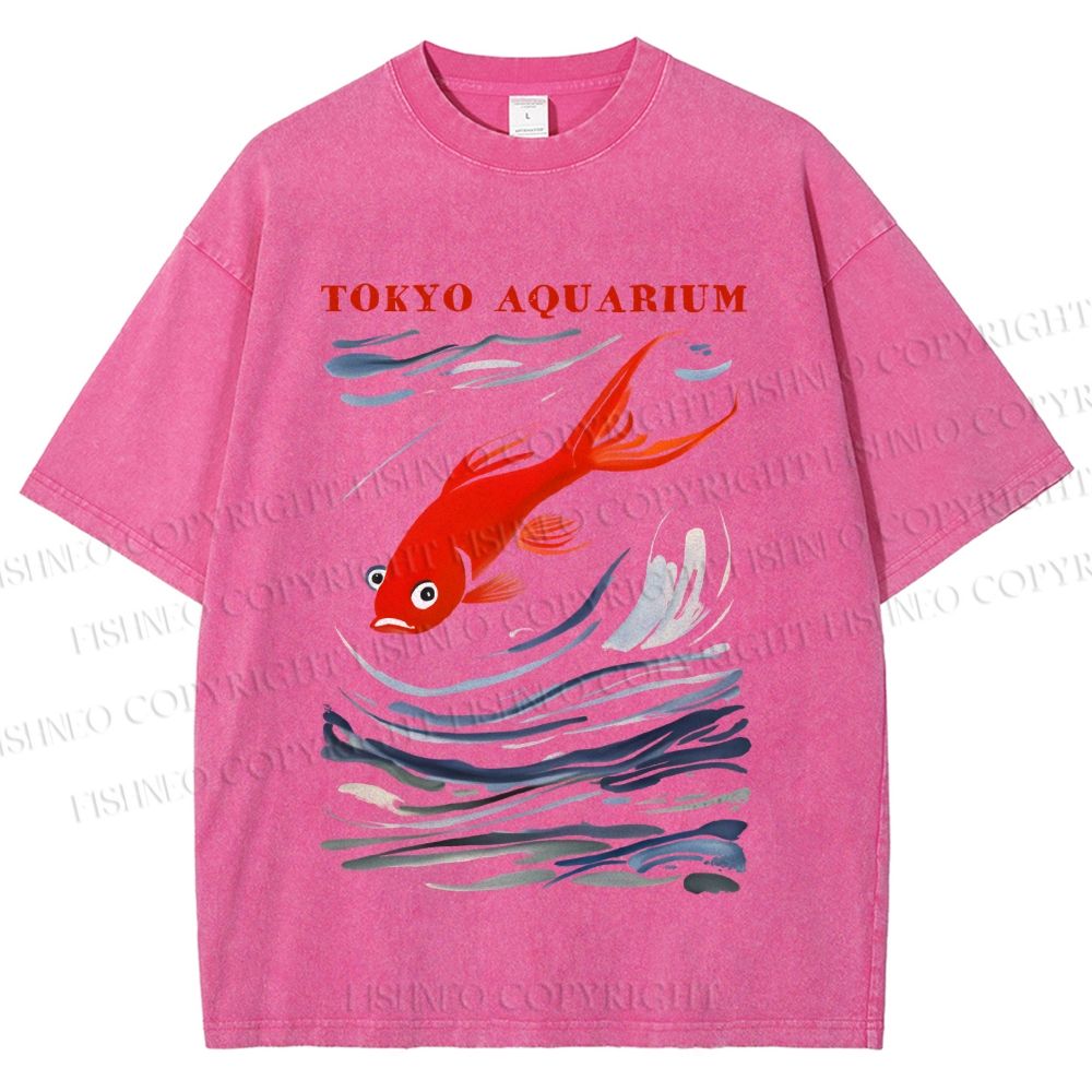 Unisex Tokyo Aquarium Koi Fish Printed Washed Tee