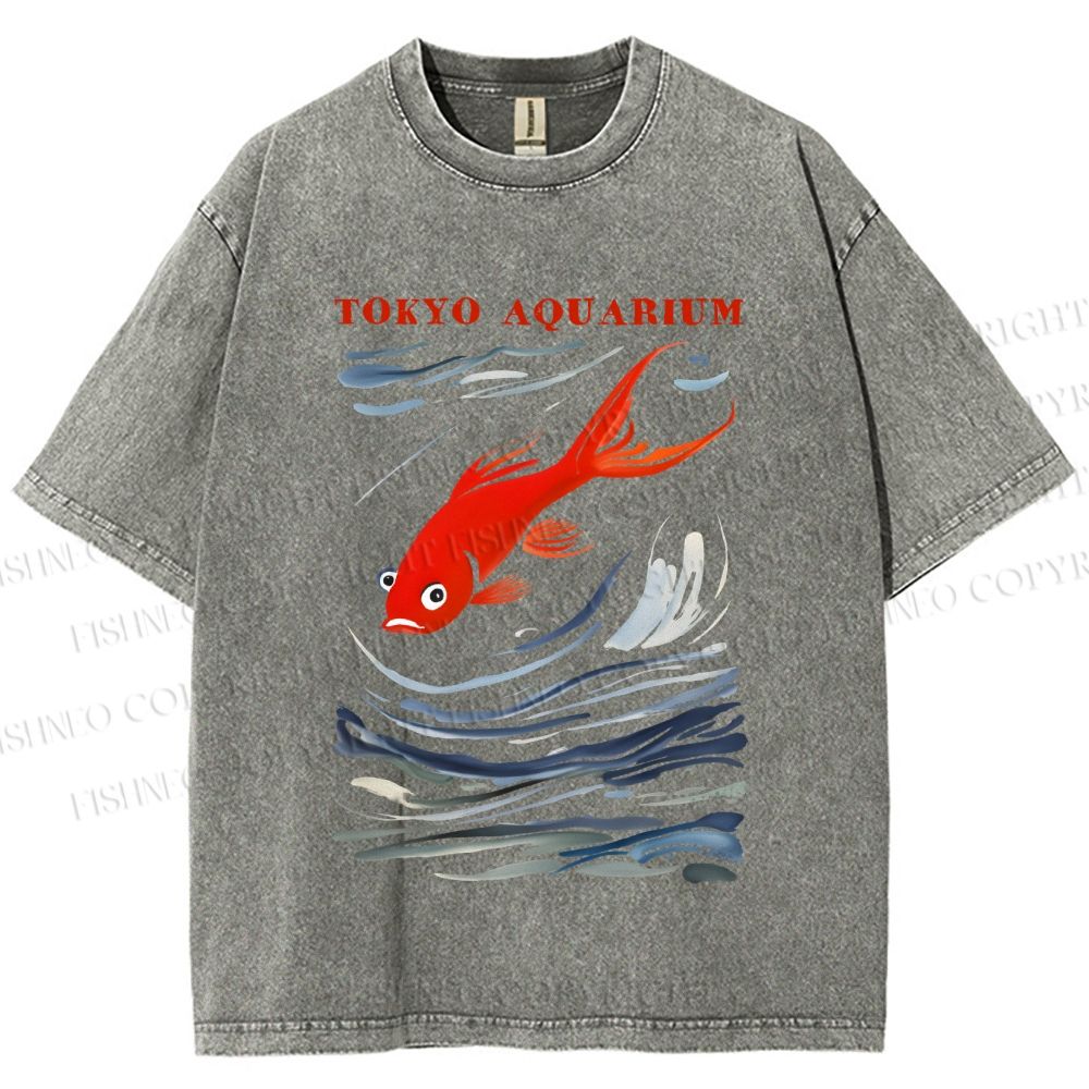 Unisex Tokyo Aquarium Koi Fish Printed Washed Tee