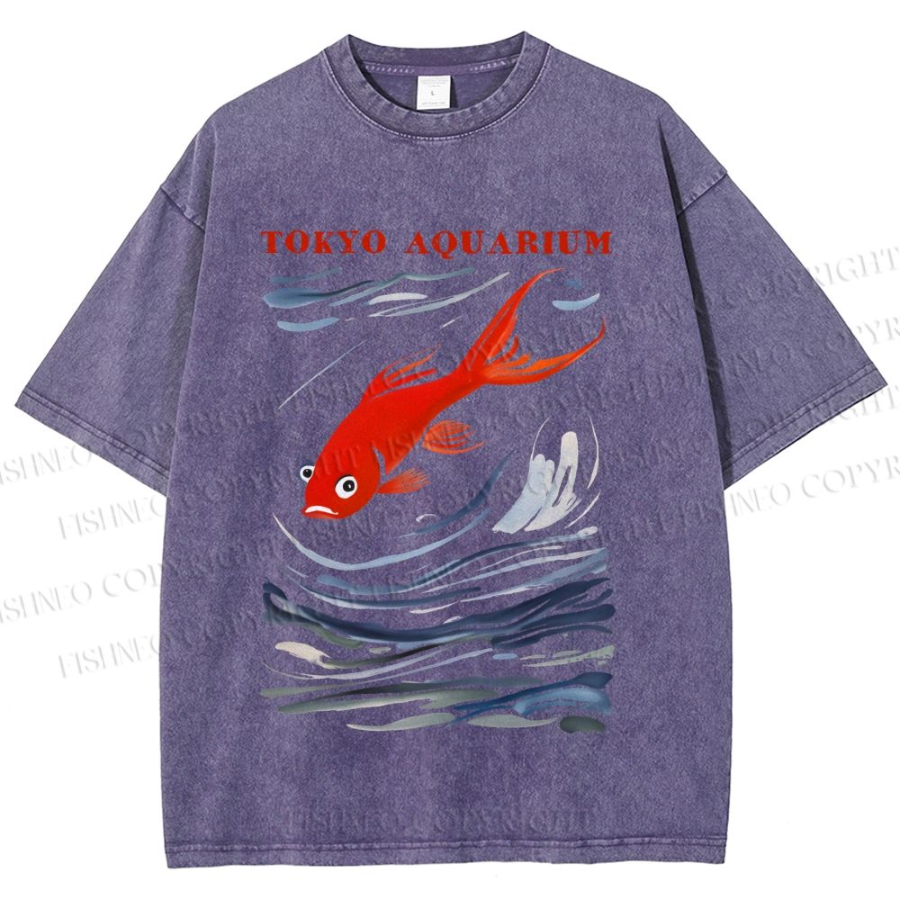 Unisex Tokyo Aquarium Koi Fish Printed Washed Tee