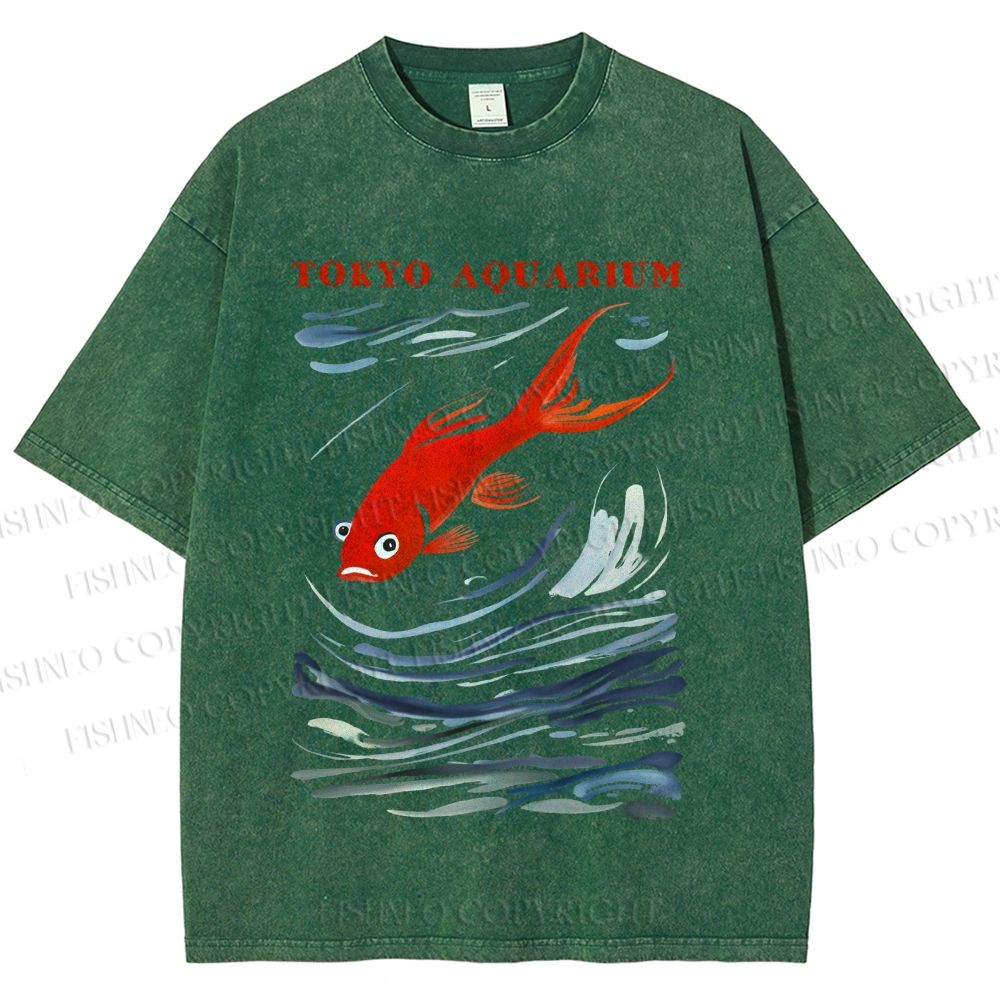 Unisex Tokyo Aquarium Koi Fish Printed Washed Tee