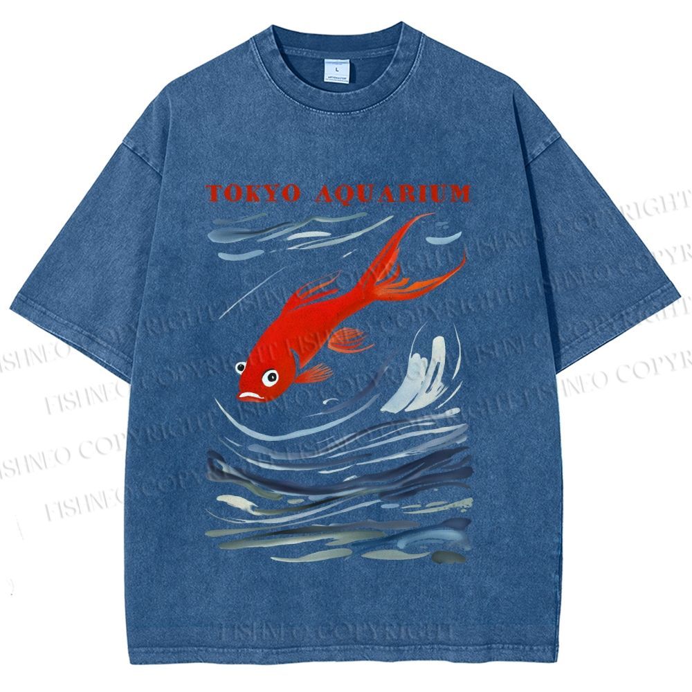 Unisex Tokyo Aquarium Koi Fish Printed Washed Tee
