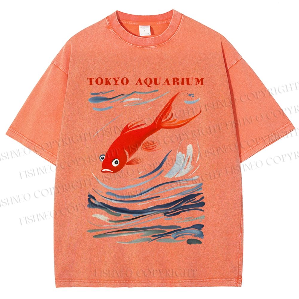 Unisex Tokyo Aquarium Koi Fish Printed Washed Tee