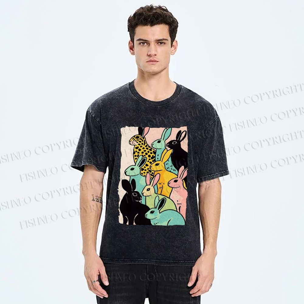 Unisex Rabbits Printed Washed Tee