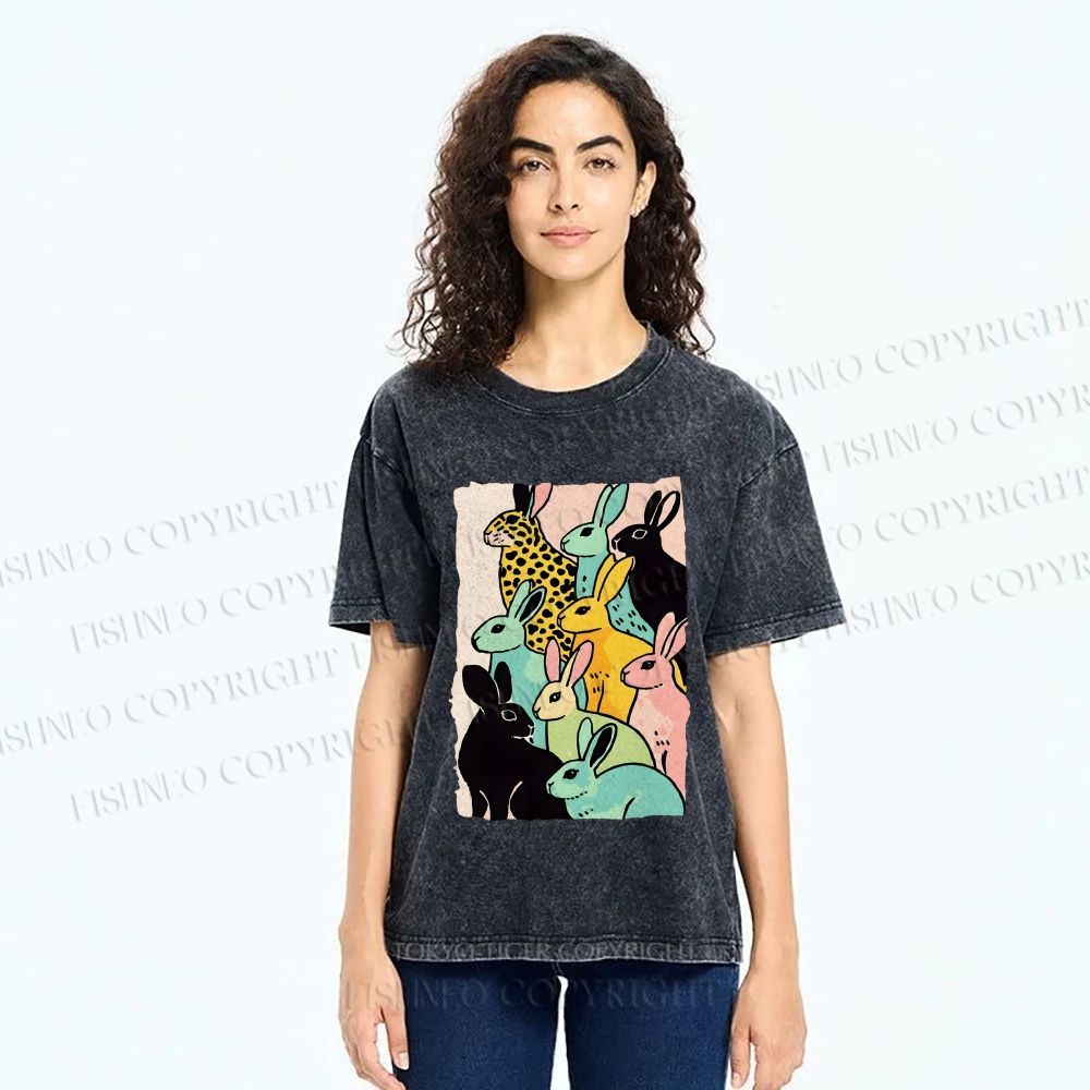 Unisex Rabbits Printed Washed Tee