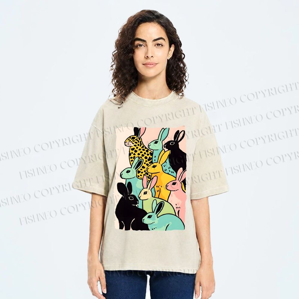 Unisex Rabbits Printed Washed Tee