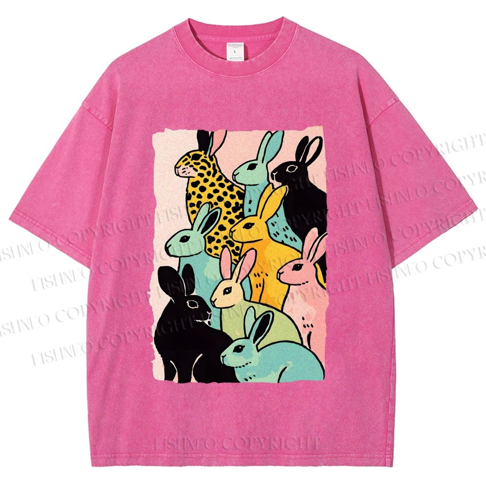 Unisex Rabbits Printed Washed Tee