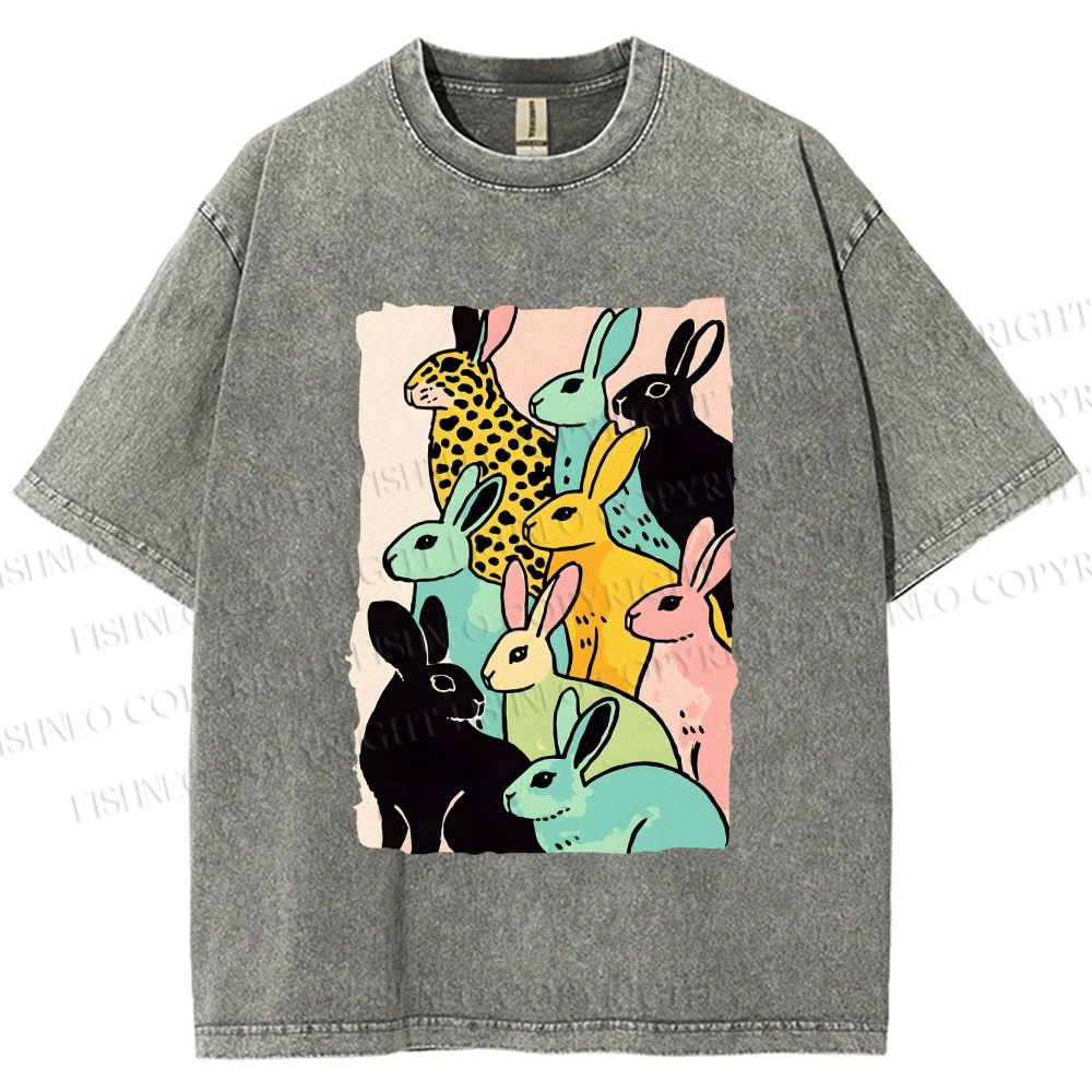Unisex Rabbits Printed Washed Tee