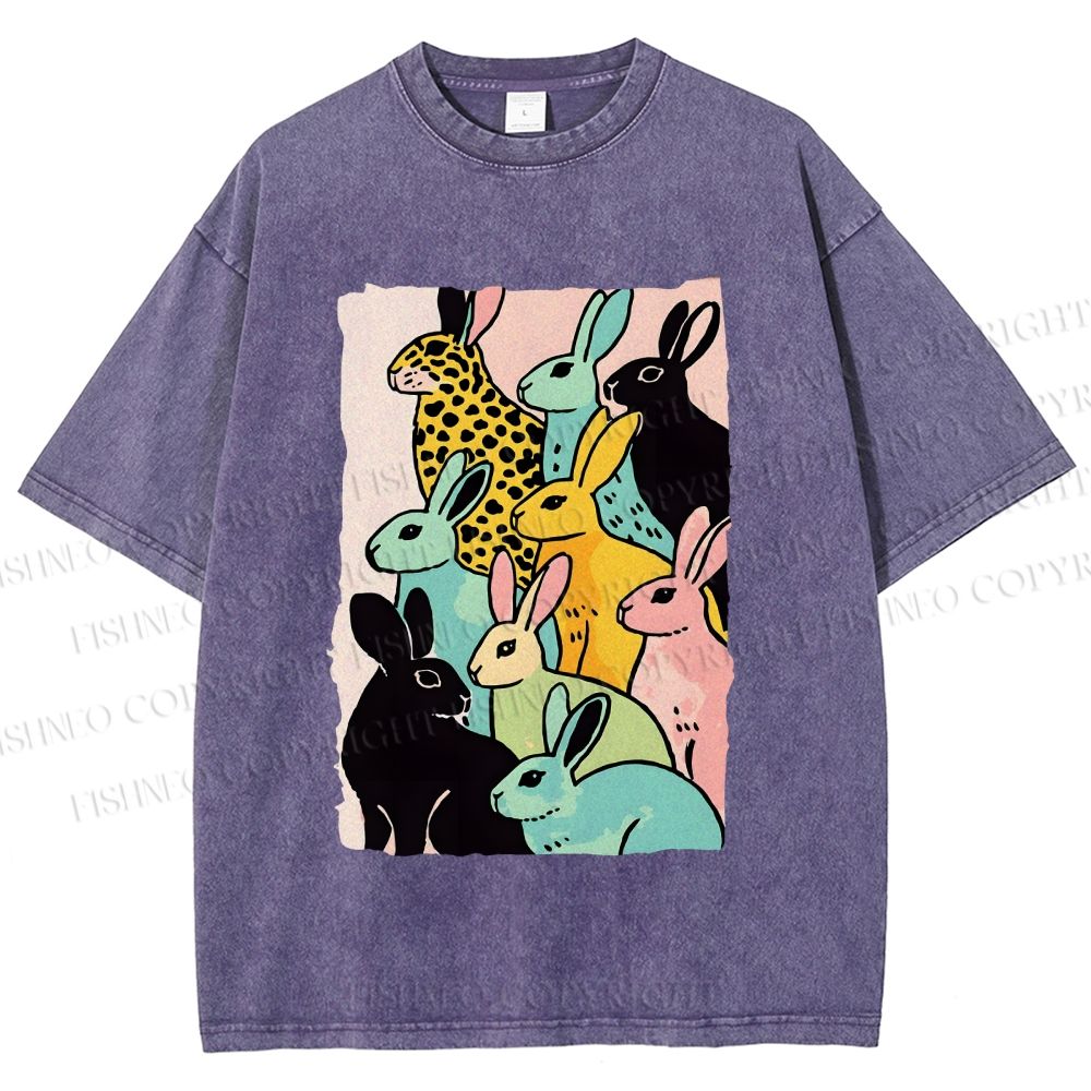Unisex Rabbits Printed Washed Tee