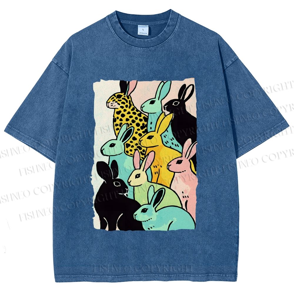 Unisex Rabbits Printed Washed Tee