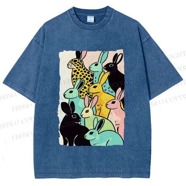 Unisex Rabbits Printed Washed Tee