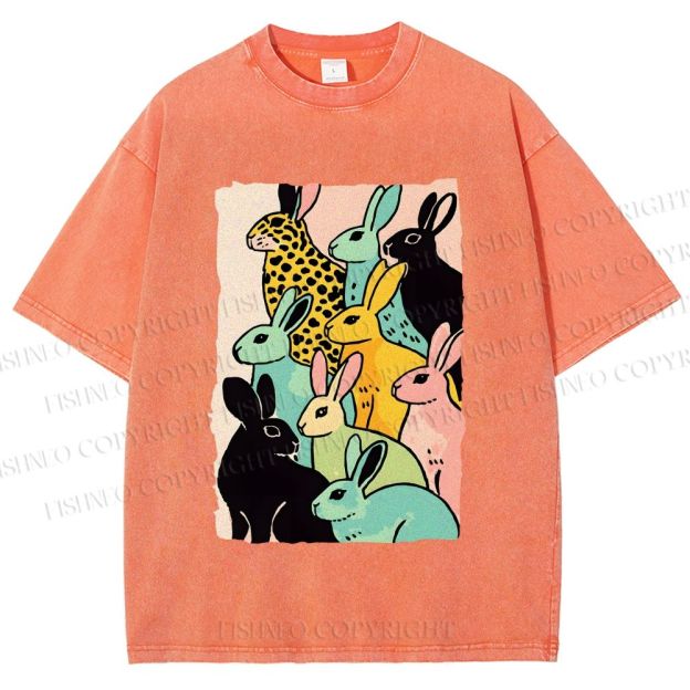 Unisex Rabbits Printed Washed Tee