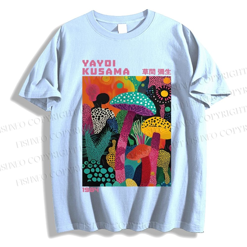 Unisex Classic Cotton Yayoi Kusama Multicolor Mushroom Printed T-shirt