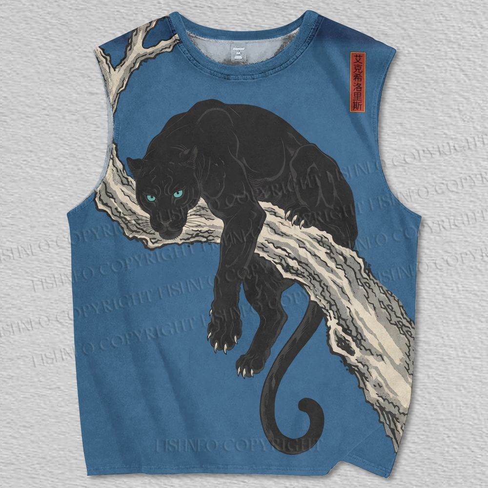 Unisex Neo-Ukiyo-e Black Panther Printed Tank Top