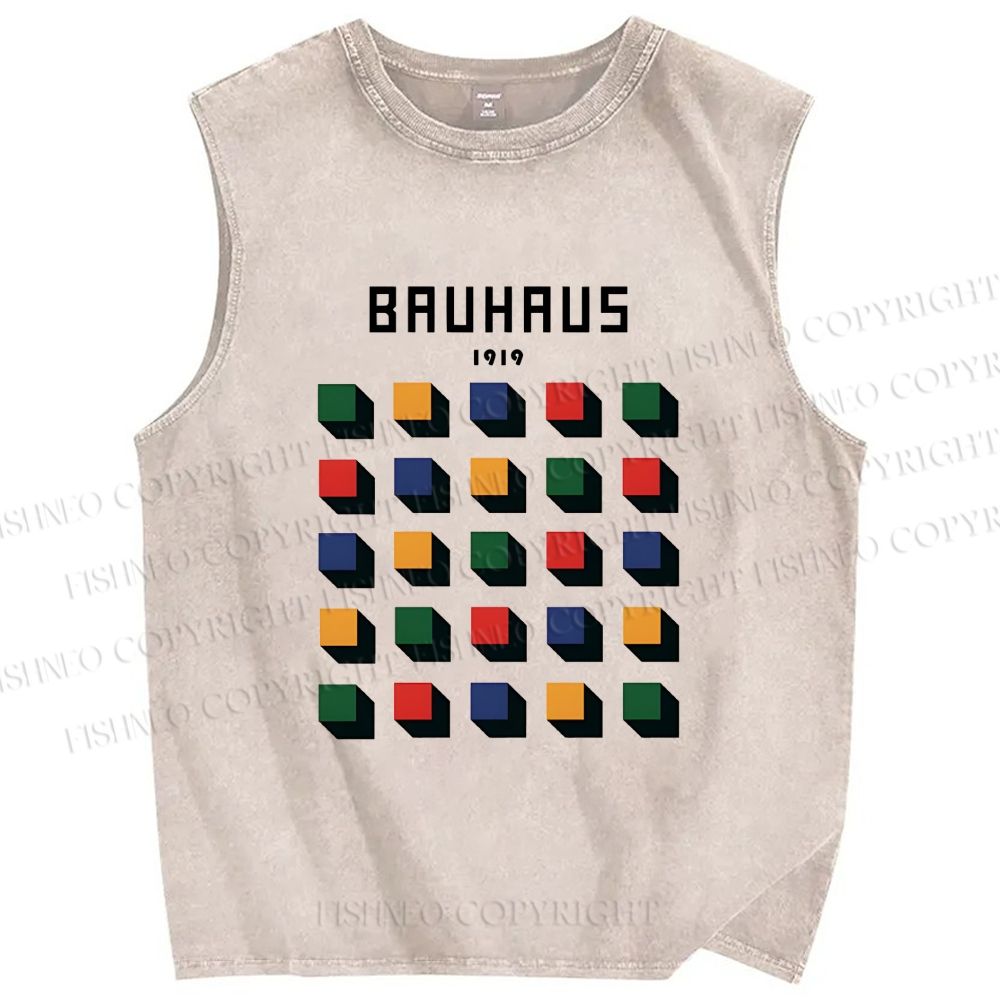 Unisex Bauhaus Geometry Square Printed Washed Tank Top