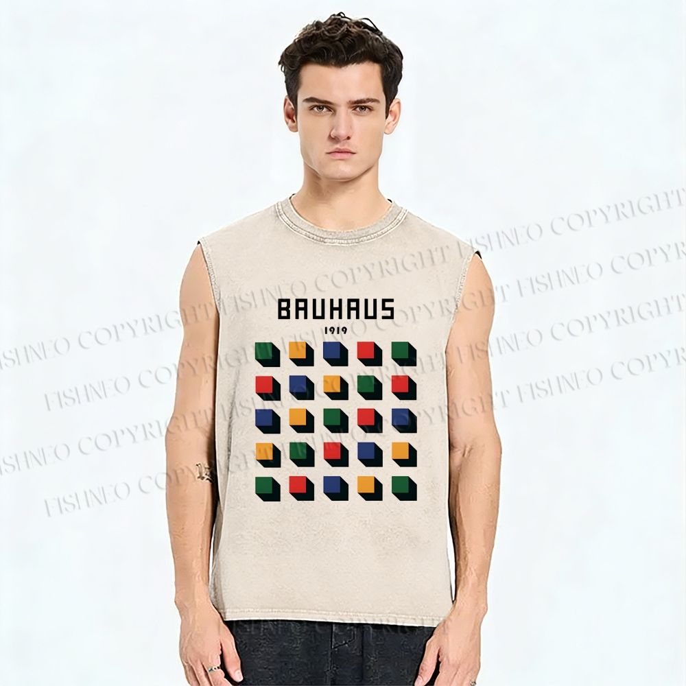 Unisex Bauhaus Geometry Square Printed Washed Tank Top
