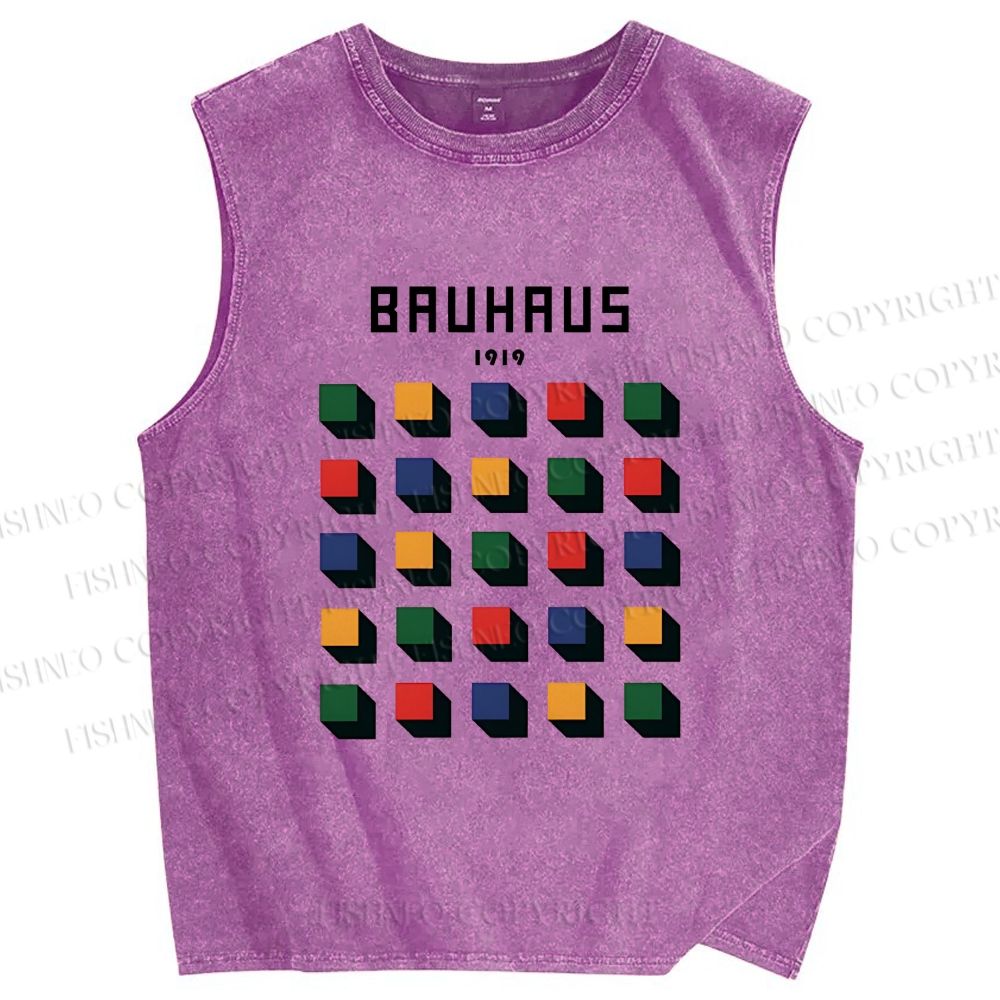 Unisex Bauhaus Geometry Square Printed Washed Tank Top