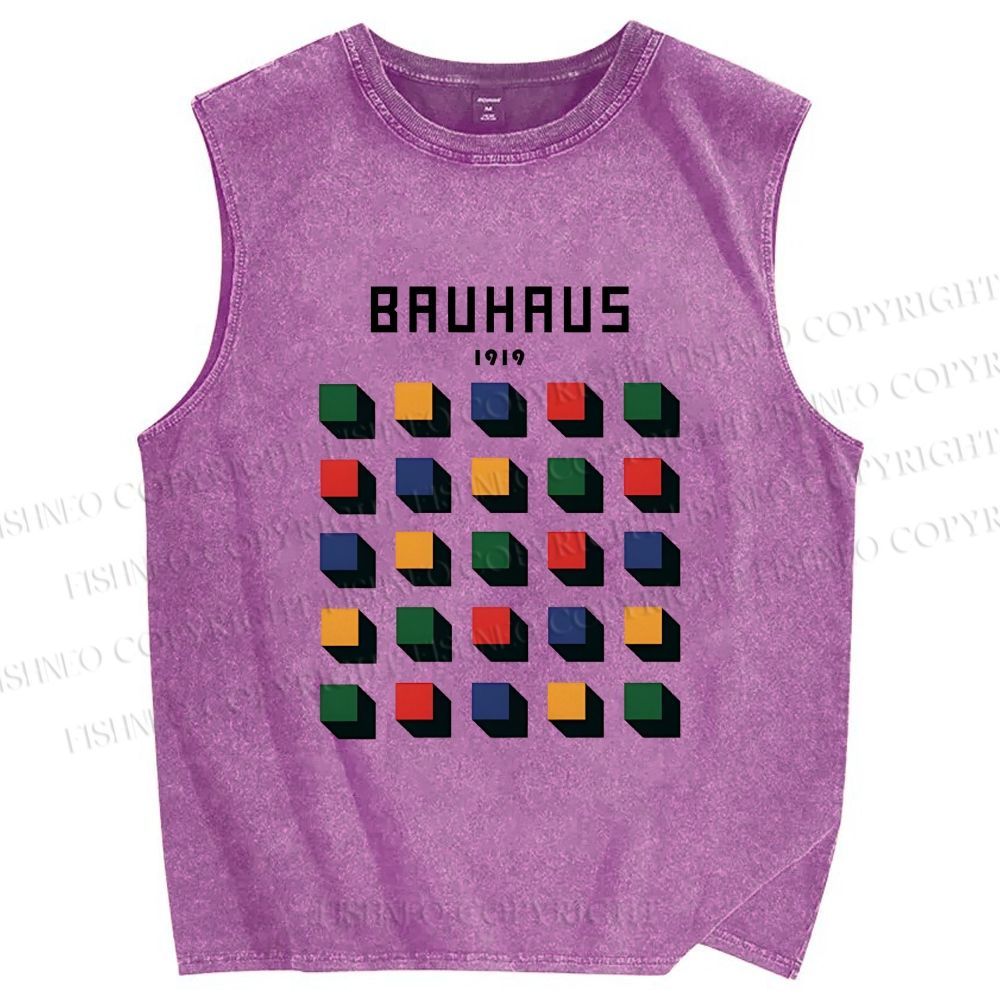 Unisex Bauhaus Geometry Square Printed Washed Tank Top
