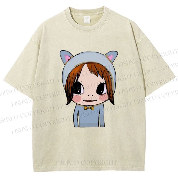 Unisex Yoshitomo Nara Dolls Printed Washed Tee