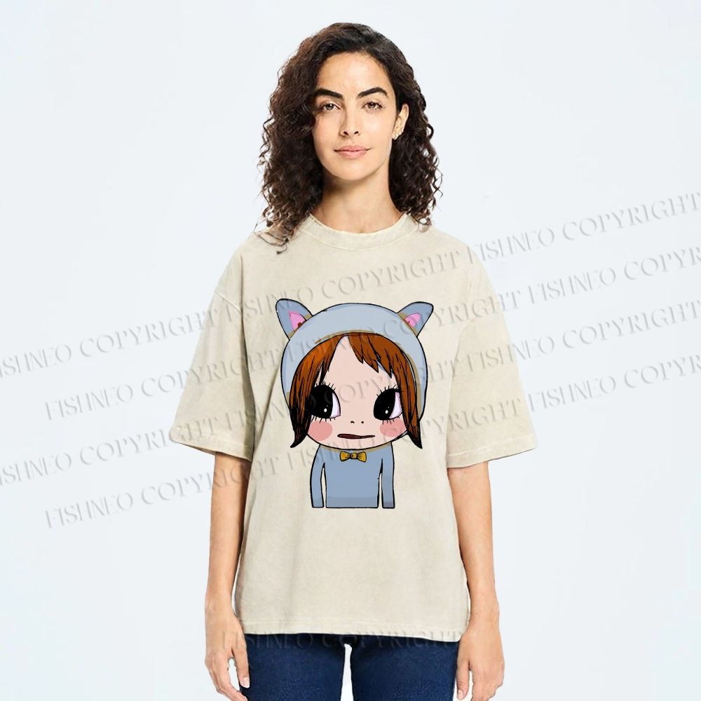 Unisex Yoshitomo Nara Dolls Printed Washed Tee