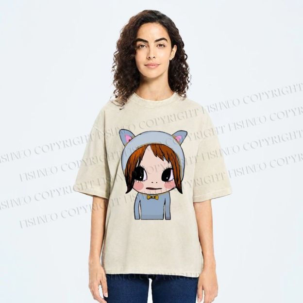 Unisex Yoshitomo Nara Dolls Printed Washed Tee