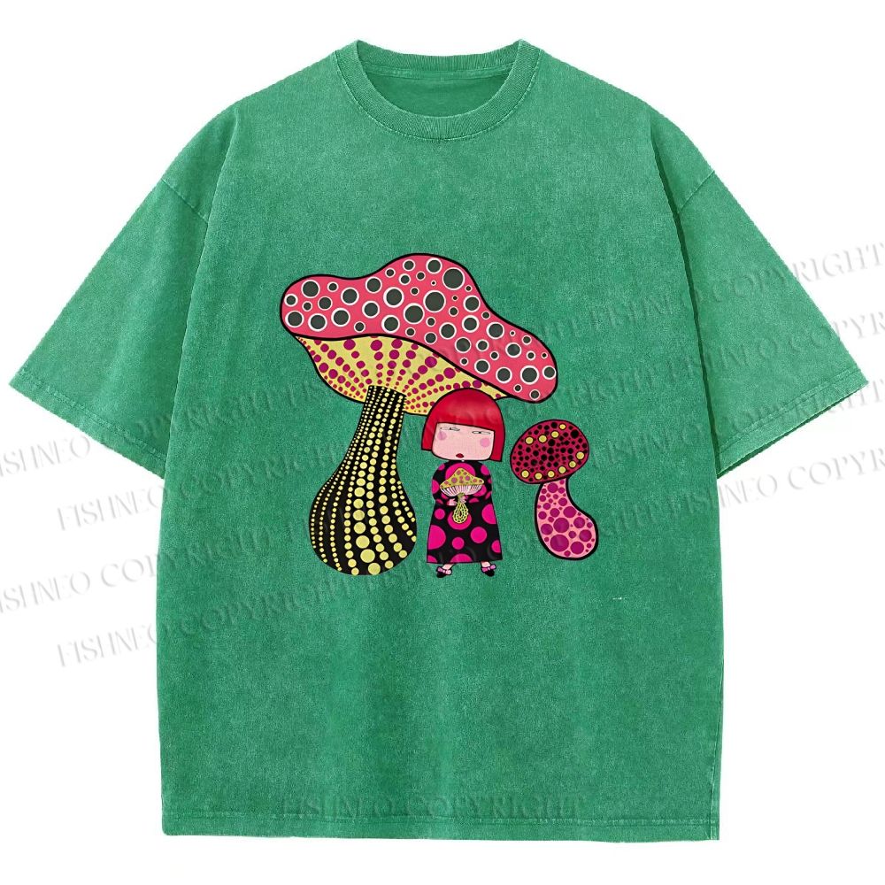 Unisex Yayoi Kusama Mushrooms Printed Washed Tee