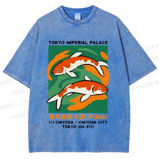 Unisex Tokyo Koi Printed Washed Tee