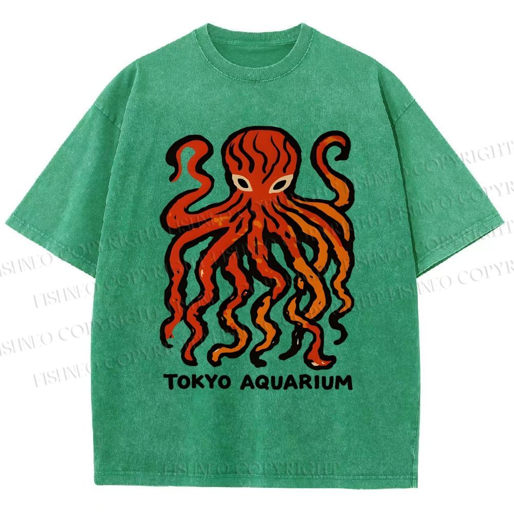 Unisex Tokyo Aquarium Octopus Printed Washed Tee